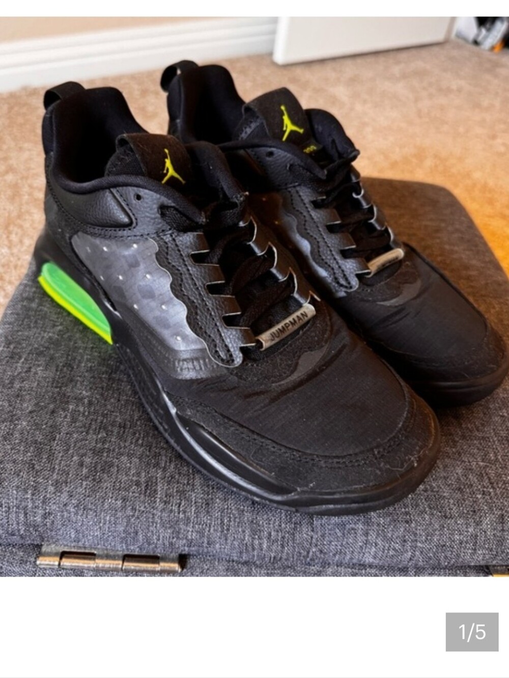Jordan Boy's Black Sneakers with Neon Green Accents Youth